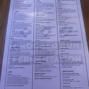 Drinks menu (Crooked Run)