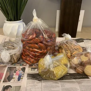 Crawfish, Crabs,Corn, Shrimp and potatoes