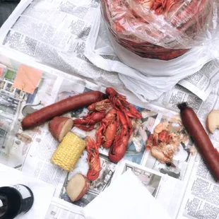 lobsters, corn, potatoes, corn on the cob, corn on the cob, corn on the