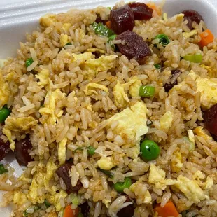 rice and vegetables in a styrofoam container