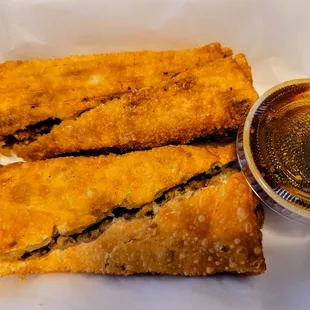 Incredible Philly Steak Egg Rolls. Truly  delicious with the teriyaki dipping sauce.