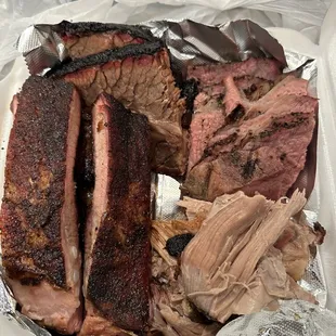 Ribs, tri-tip, brisket, pulled pork