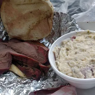 Tri tip sandwich with potato salad