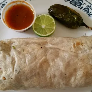 Burrito on a full size plate