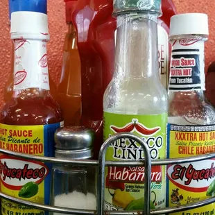 Several choices of habanero, as well as milder sauces.