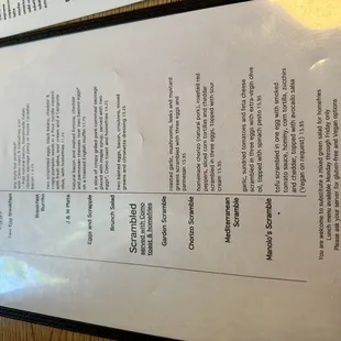 Breakfast menu