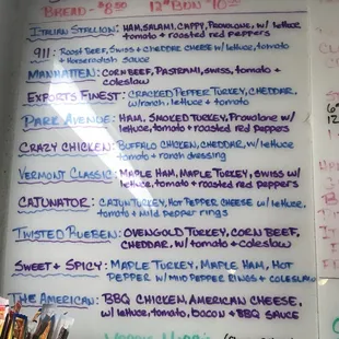 Variety of subs.