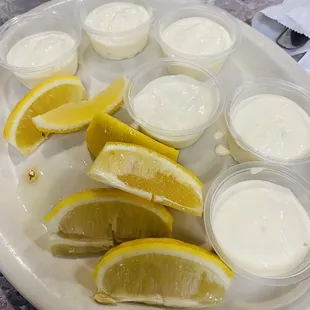 Tarter sauce and lemons. Just waiting on the fish.