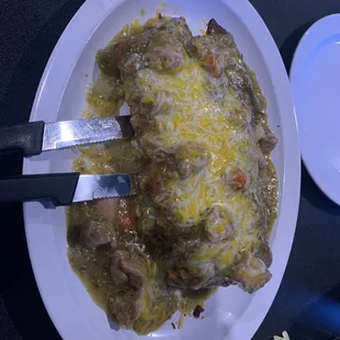 The &quot;Connie Burrito&quot; for Breakfast. fried burrito with beans &amp; cheese topped with the best Chili Verde ever! We had to share its so big!