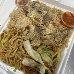 Combo Plate $12. You can choose any dishes you like to combine with and you can choose meat Chicken/ Beef / Shrimp.