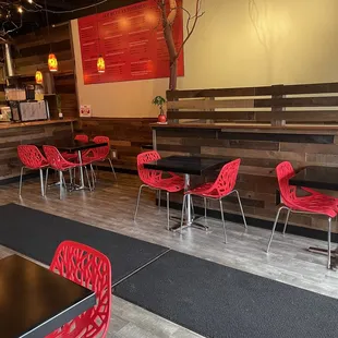 Inside, seating area