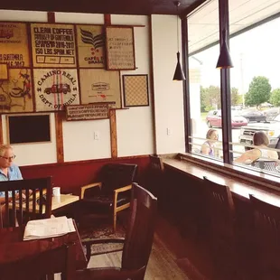 The owner was working, saw me snapping pics, and said the mosaic is burlap taken from their bean suppliers. Neat!