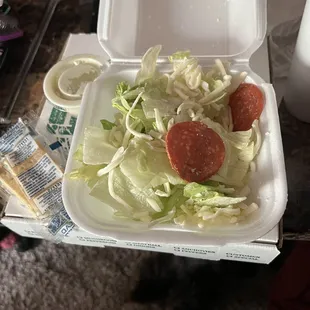 Side salad with blue cheese dressing and crackers
