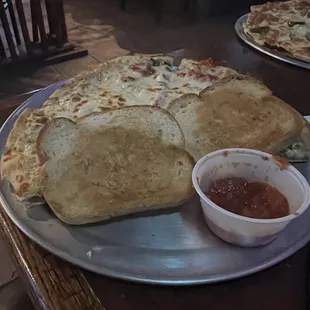 Buttered toast and pizza