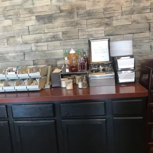 Condiment and napkin area in dining room