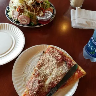 Eggplant pizza, supreme salad, yum