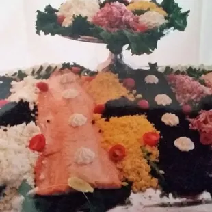 Poached salmon display