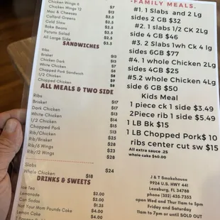 a menu for the restaurant
