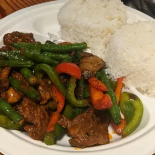 Pad prik king pork with rice