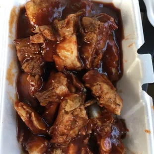 Large order of rib tips in their hot sauce. SOOOOOOOO good!!