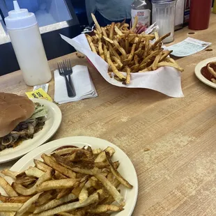 Fries and hamburger