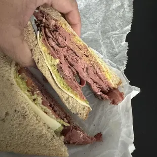 The New Yorker . Pastrami, swiss( I subbed provolone) mustard, lettuce tomato, on rye.