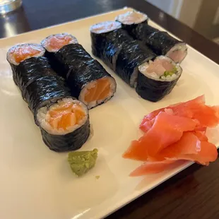 Salmon and yellowtail with scallion rolls