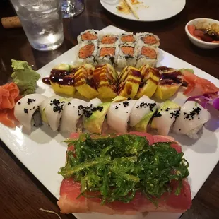 Spicy tuna,  Godzilla,  Superman, and Paradise. All delicious!