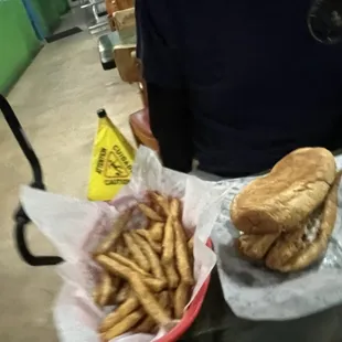 French fries and jumbo fish burger