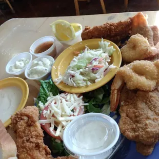 San Antonio Special $12.29 2 piece Fish, Shrimp &amp; Tenders with Coleslaw &amp; Side Salad with Ranch.