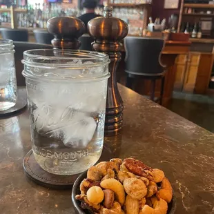 Refreshing water and bar nuts