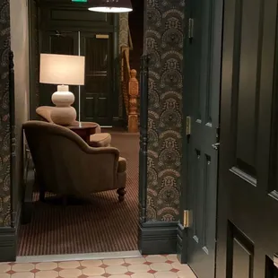 Basement area where the restrooms are