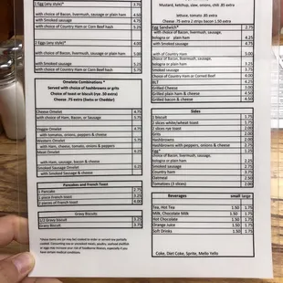 Breakfast menu