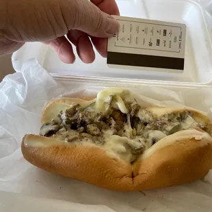 The $10 &quot;Cheesesteak&quot; with a room key for scale.