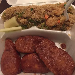 4pc BBQ tenders and shrimp fried rice