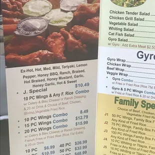 menu, chicken wings and fried chicken