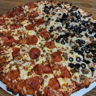 16&quot; half pepperoni and sausage and half olives and mushrooms