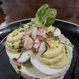Deviled Eggs with King Crab and Potato Salad