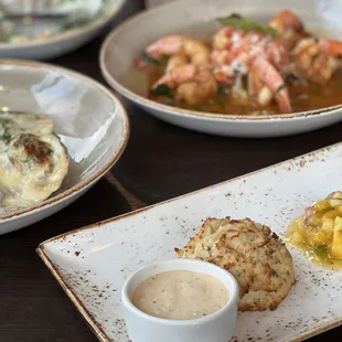 Crabcakes, oysters Rockefeller, shrimp Durango