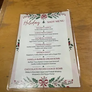 Holiday Drink Menu