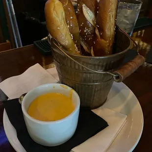Beer cheese and pretzels.