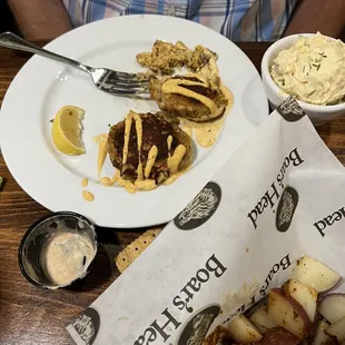 Crab cakes, potato salad (the photographer wasn't fast enough)