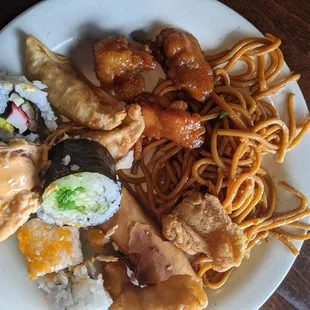 a plate of asian food