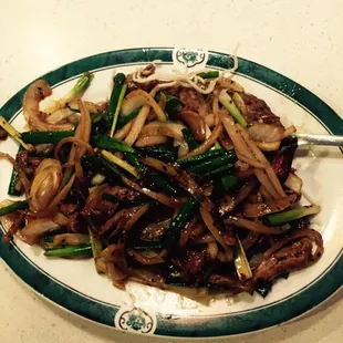Mongolian beef is wonderful. I love onions and the spice was just right!