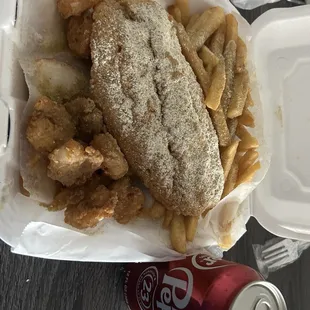 I&apos;m from Miami, Florida and this is how a lot of us loveee our fish, shrimp and fries. Extra lemon pepper dust. :-)