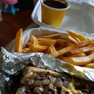 Cheesesteak, fries and gravy
