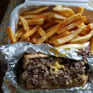 1/2 cheesesteak with fries.  Combo #1