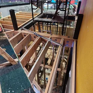 Floor framing for 2nd floor of elevator for Chuck E. Cheese in San Jose.