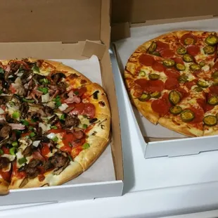 The Works and Pepperoni and Jalapeño, solid pizza, fresh toppings and a great crust!