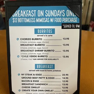 New 2023 brunch menu